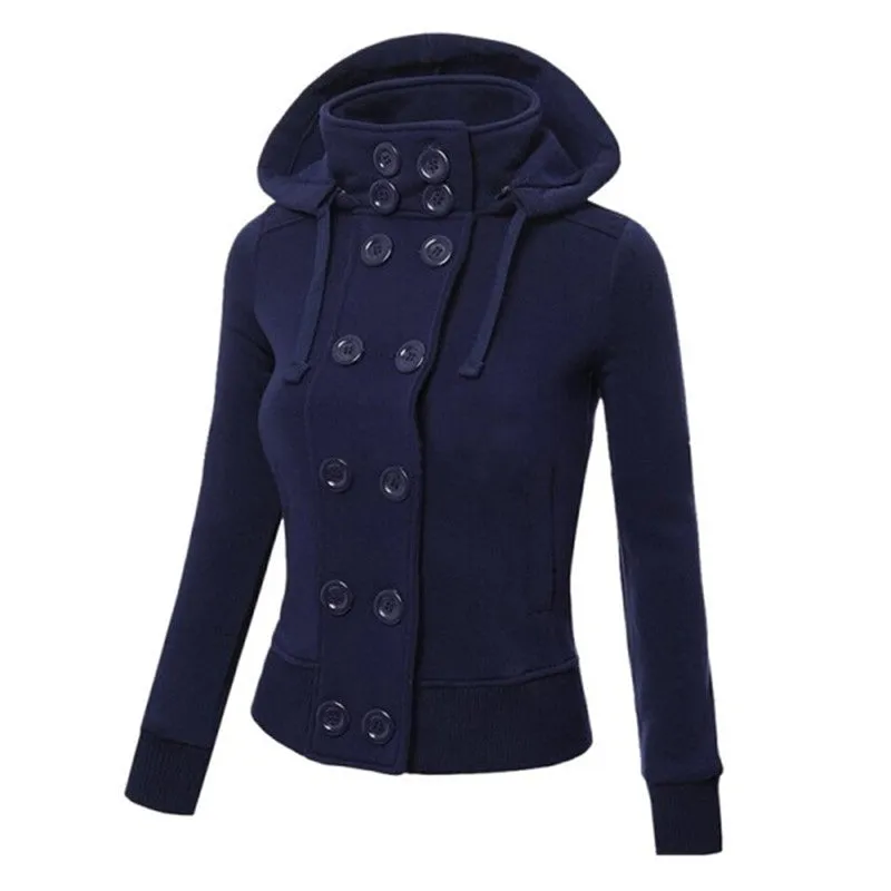 Warm Coat Women Double-breasted Long Sleeve Jacket Hoodies Outwear M-XXL SM6