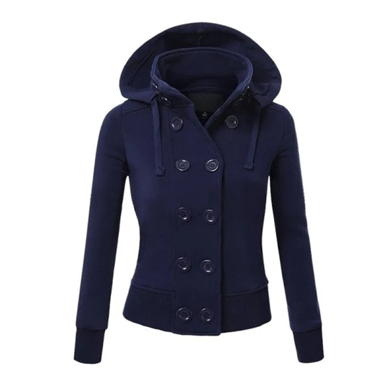 Warm Coat Women Double-breasted Long Sleeve Jacket Hoodies Outwear M-XXL SM6