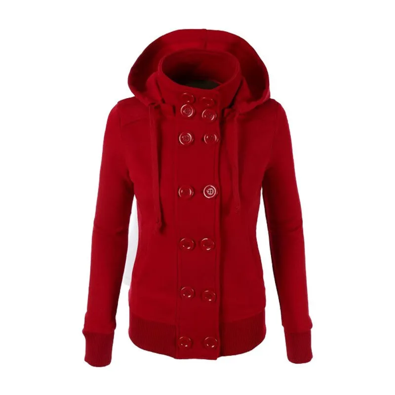 Warm Coat Women Double-breasted Long Sleeve Jacket Hoodies Outwear M-XXL SM6