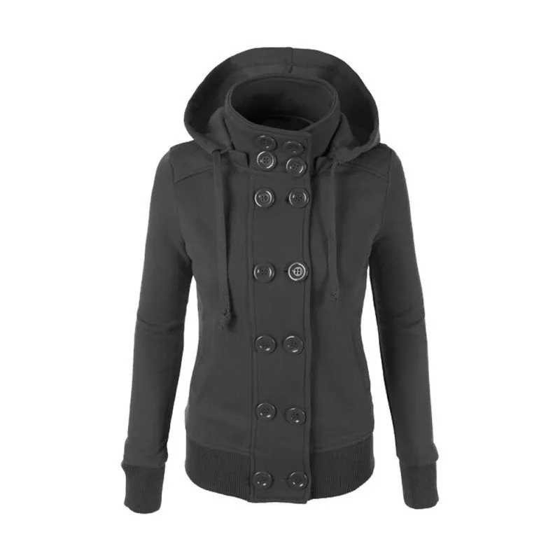 Warm Coat Women Double-breasted Long Sleeve Jacket Hoodies Outwear M-XXL SM6