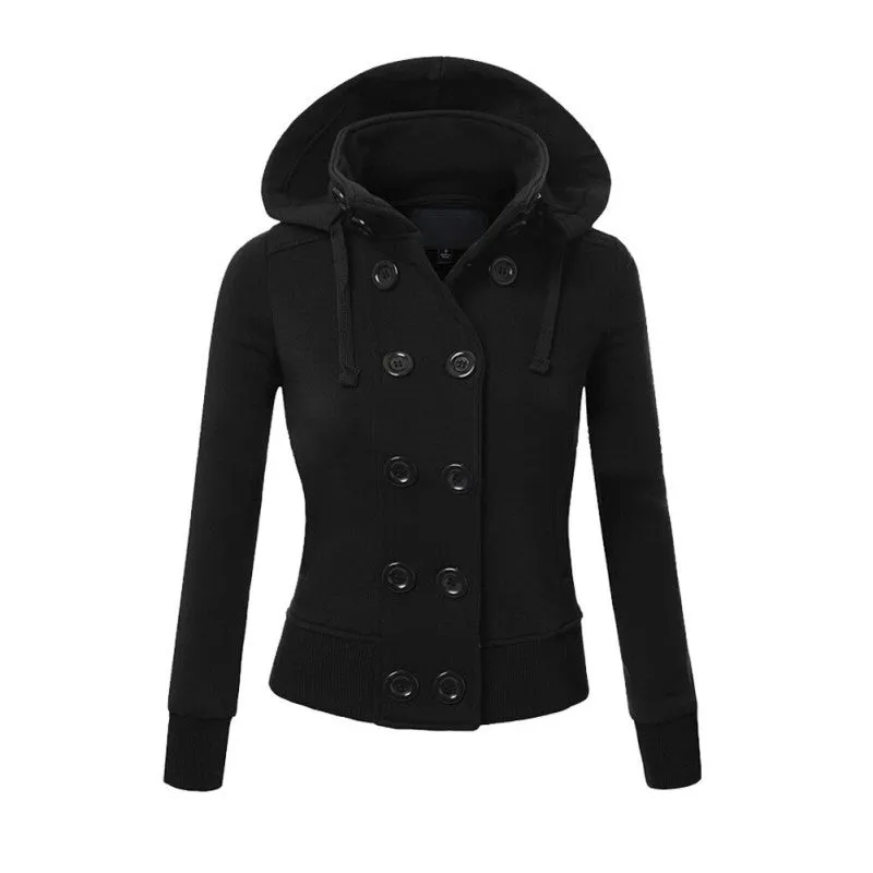 Warm Coat Women Double-breasted Long Sleeve Jacket Hoodies Outwear M-XXL SM6