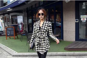 Women Coat Womens Houndstooth Pattern Thin Long Sleeve Cardigan Jacket Coat Outwear Tops