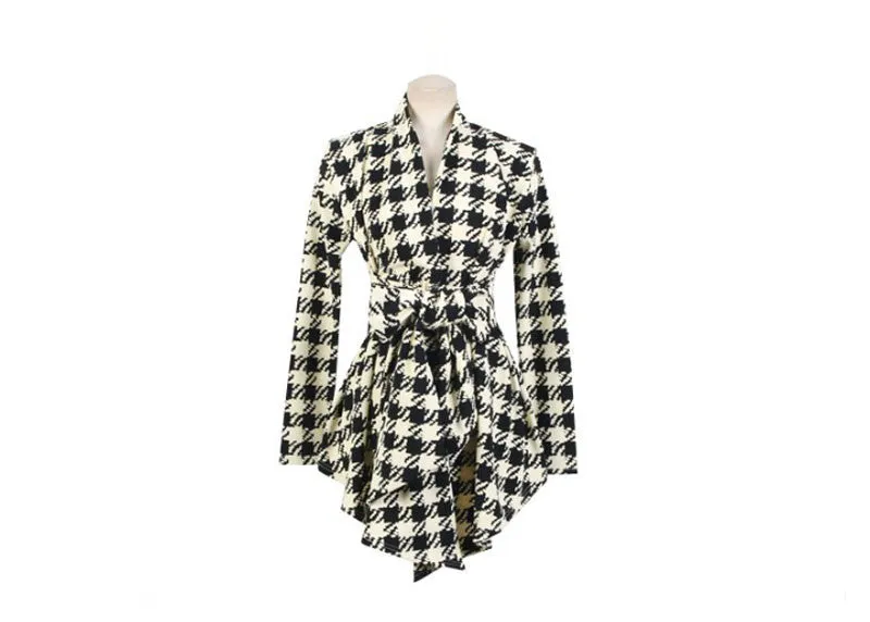 Women Coat Womens Houndstooth Pattern Thin Long Sleeve Cardigan Jacket Coat Outwear Tops