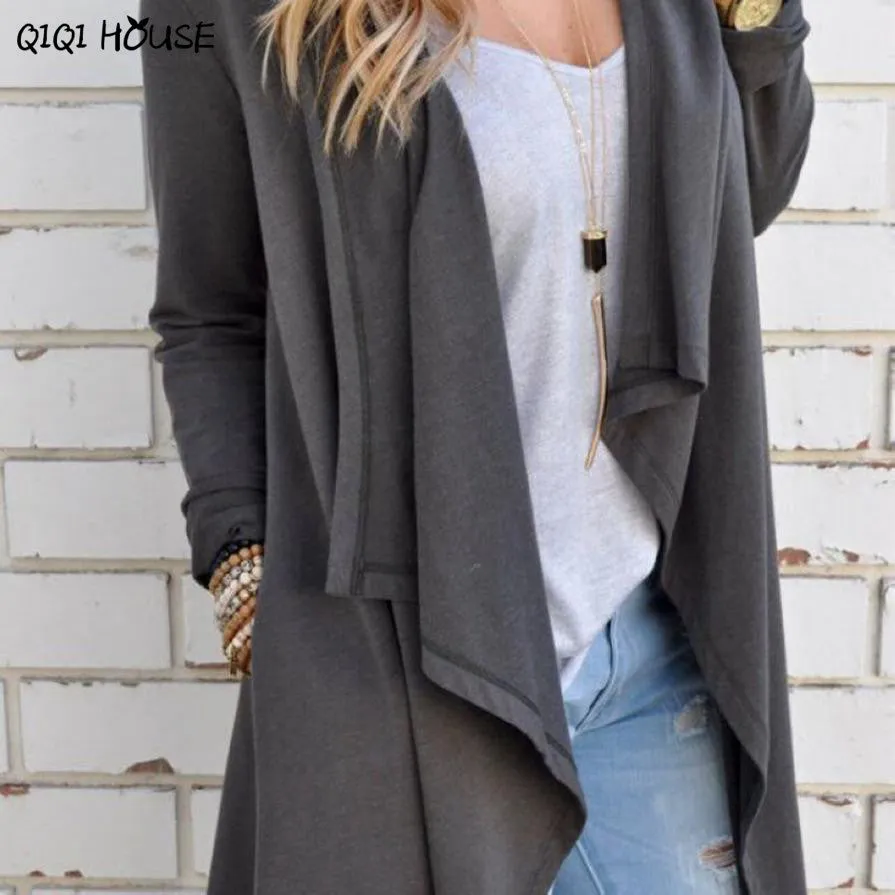 Women Jackets Irregular Gray Long Sleeve Loose Cardigan Solid Elegant Autumn Outwear Coats Manteaux Femme#C905 SM6