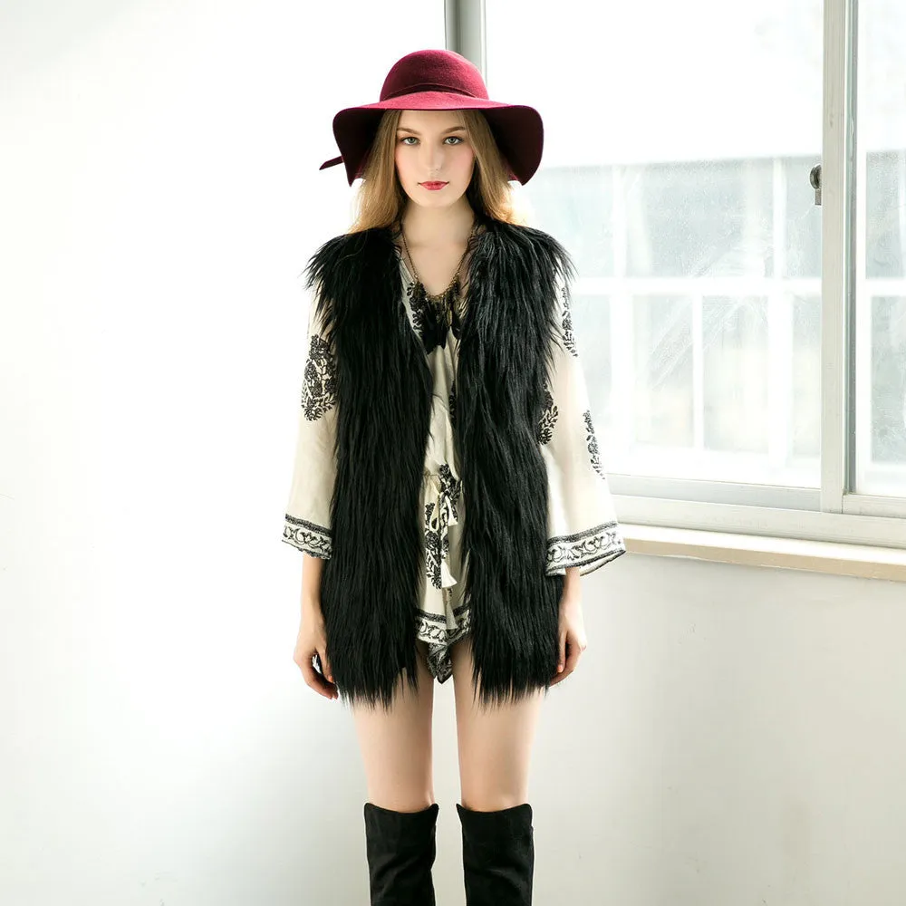 Women Waistcoat Vest Jacket Faux Fur Coat Lady Outwear Long Hair Slim Short Fur Long Hair Jacket Gilet Chaqueta