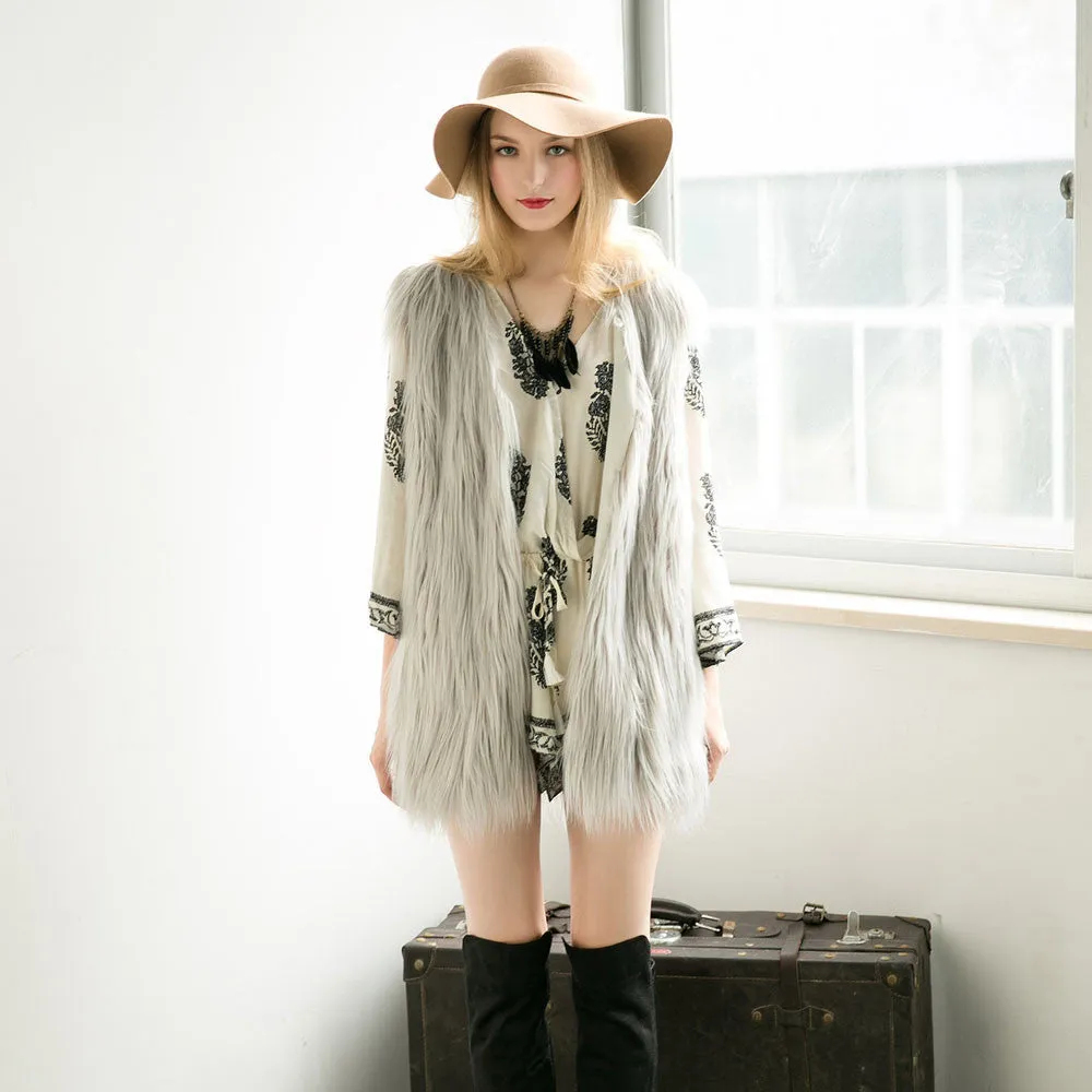 Women Waistcoat Vest Jacket Faux Fur Coat Lady Outwear Long Hair Slim Short Fur Long Hair Jacket Gilet Chaqueta