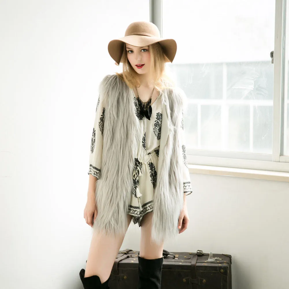 Women Waistcoat Vest Jacket Faux Fur Coat Lady Outwear Long Hair Slim Short Fur Long Hair Jacket Gilet Chaqueta