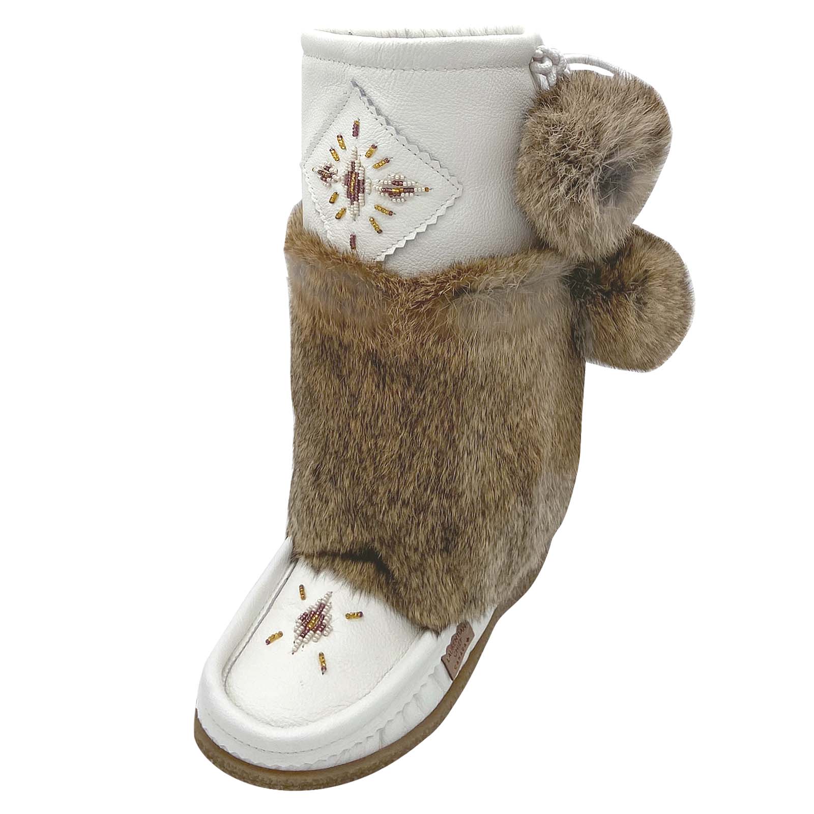 Women's SALE Leather Mid Calf Fur Mukluks in White and Old Brown