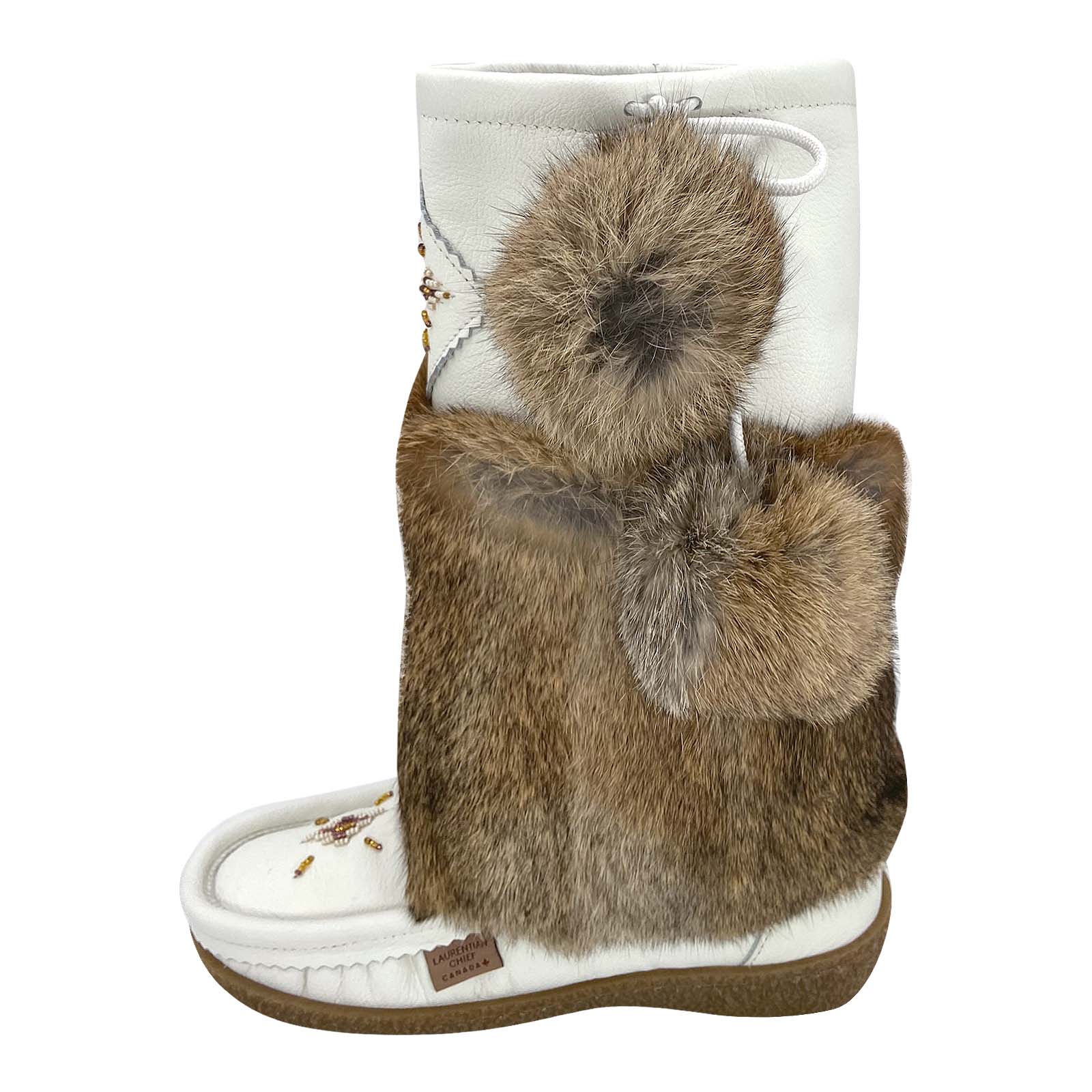 Women's SALE Leather Mid Calf Fur Mukluks in White and Old Brown