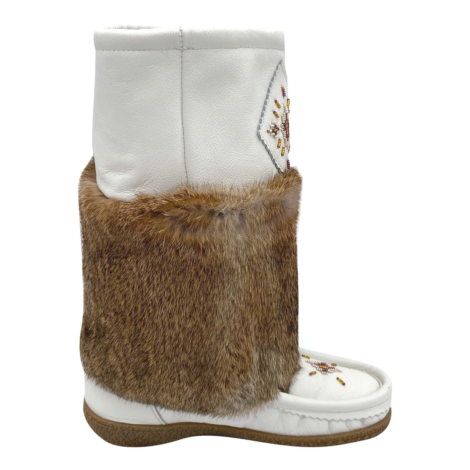 Women's SALE Leather Mid Calf Fur Mukluks in White and Old Brown