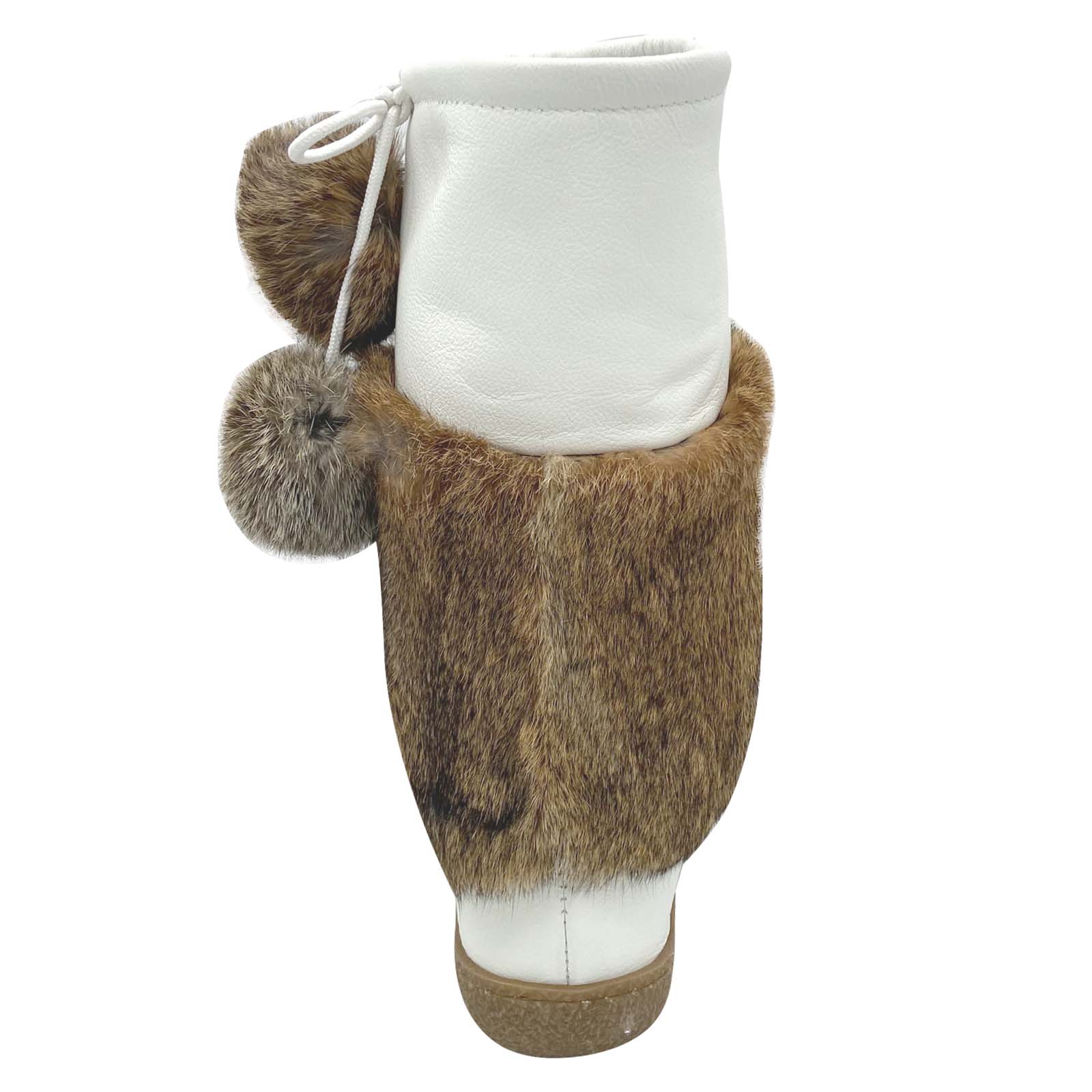 Women's SALE Leather Mid Calf Fur Mukluks in White and Old Brown