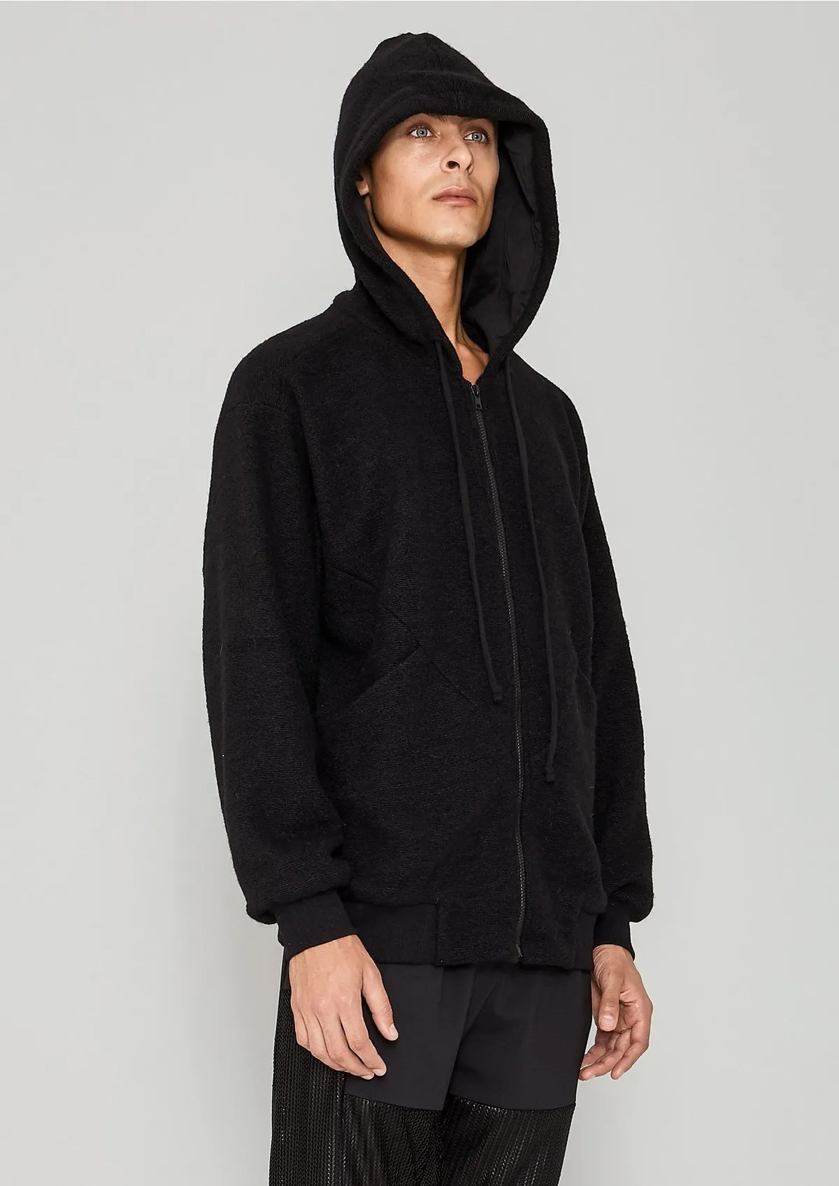 WOOL BLEND HOODIE - Black