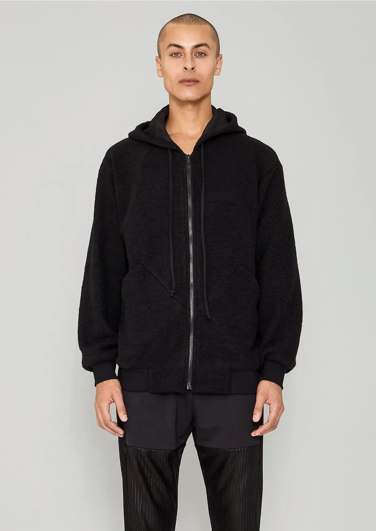 WOOL BLEND HOODIE - Black