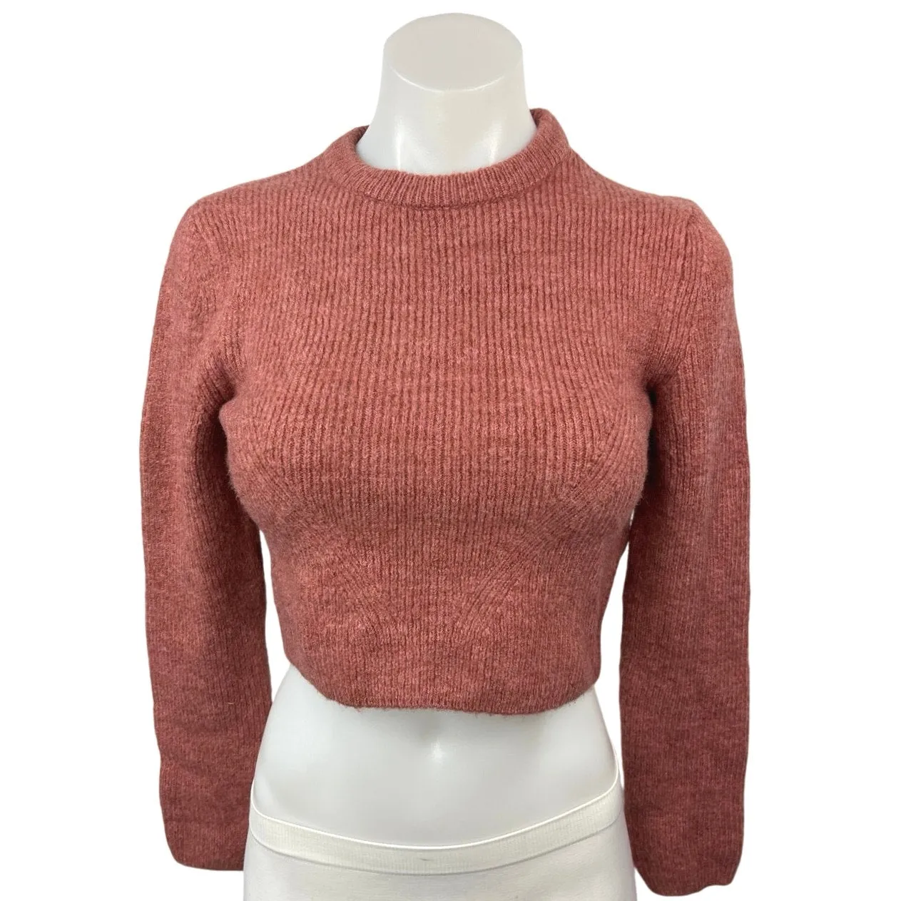 Zara Brown Mock Neck Chunky Knit Long Sleeve Pullover Crop Sweater Top Size S